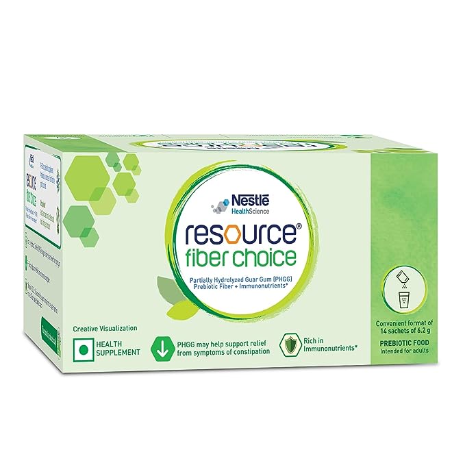 Nestle Resource Fiber Choice, Partially Hydrolyzed Guar Gum (PHGG), Prebiotic Fiber + Immunonutrients, For Gut Health and Constipation Relief, Contains 14 sachets, 86.8g