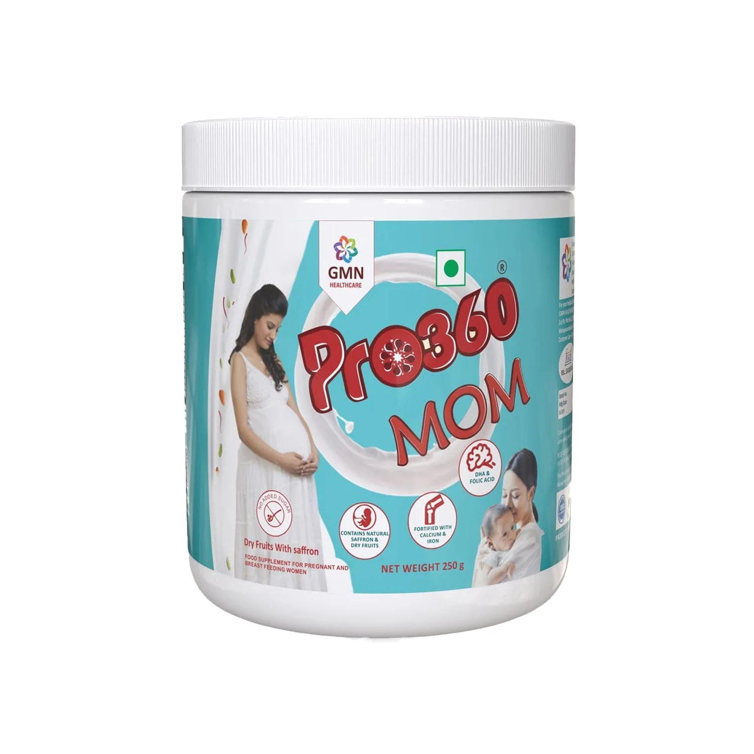GMN Pro360 Mom Protein Powder Nutritional Supplement for Pregnant and Lactating Mothers Dry Fruits with Saffron Flavor (250g)