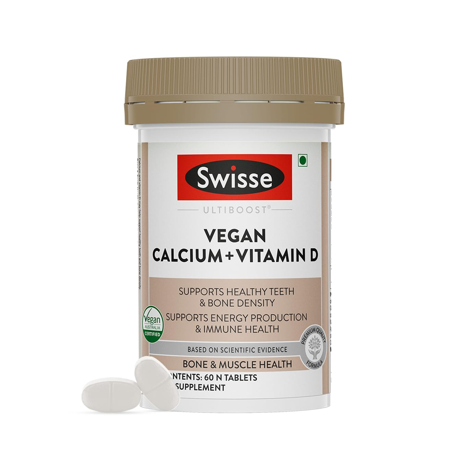 Swisse Vegan Calcium and Vitamin D Tablets (60 Tablets)