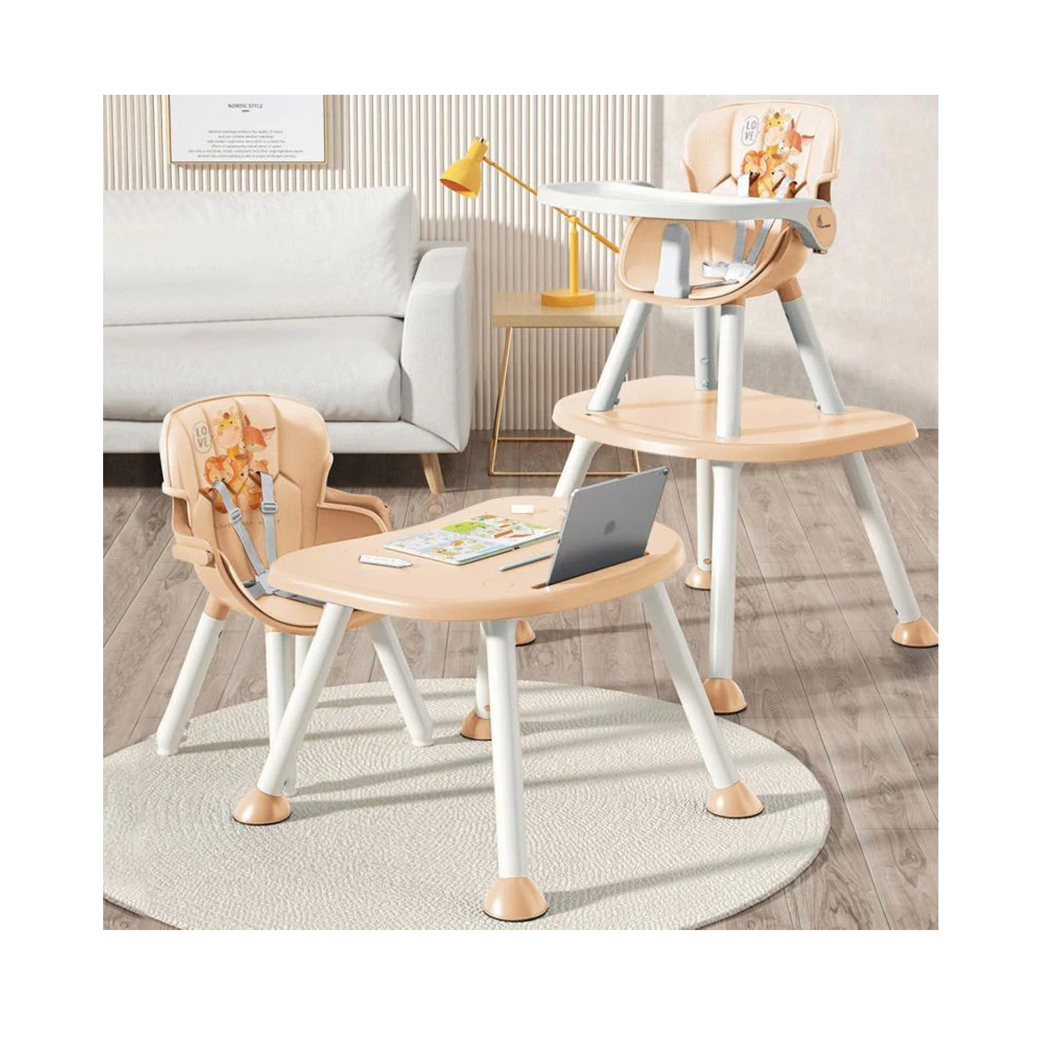 R for Rabbit Cherry Berry Safari Baby 3 in 1 Convertible High Chair (Beige)