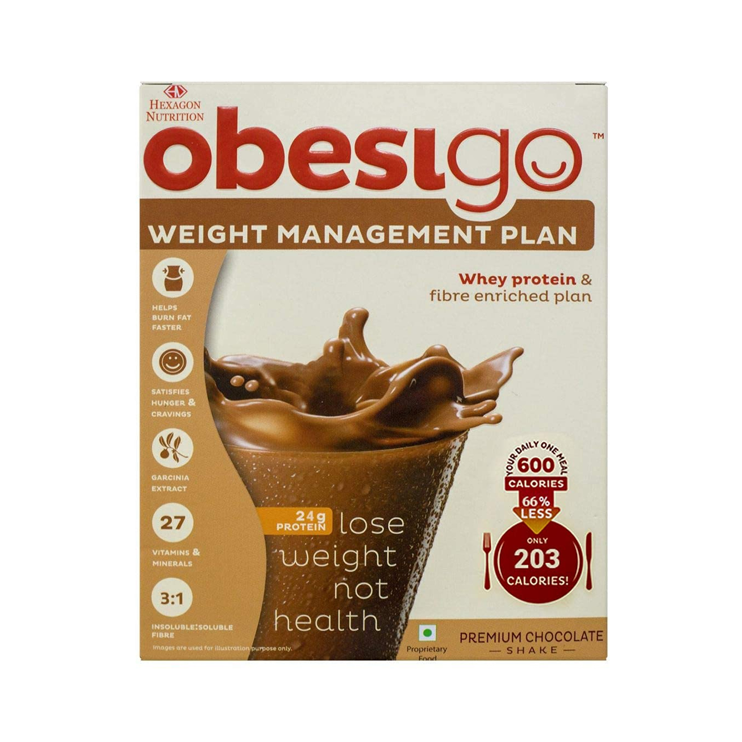 Obesigo Meal Replacement Weight Management Plan (Chocolate Flavor) - 406 g (7 Sachets of 58g each)