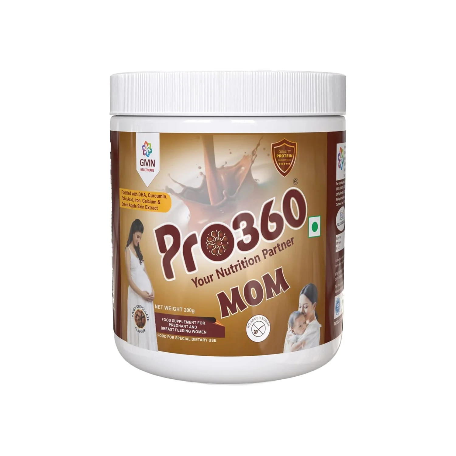 GMN Pro360 Mom Protein Powder Nutritional Supplement for Pregnant and Lactating Mothers Swiss Chocolate Flavour (200g)