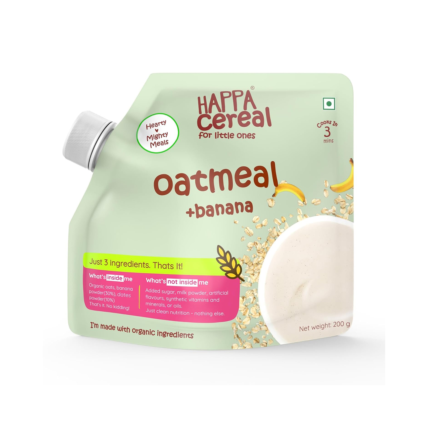 Happa Organic Oatmeal and Banana Porridge Mix, Stage 2, 6 Months+ 200g