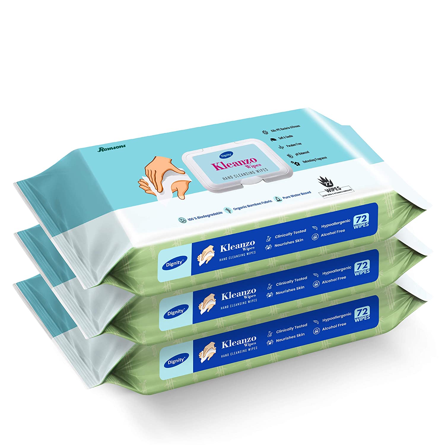Romsons- Dignity Kleanzo Hand Cleansing Wipes (Pack of 72 wipes)