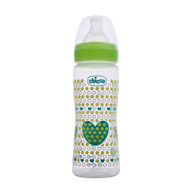 Chicco Well Being Feeding Bottle And Teats- Fast Flow-330ml - Green