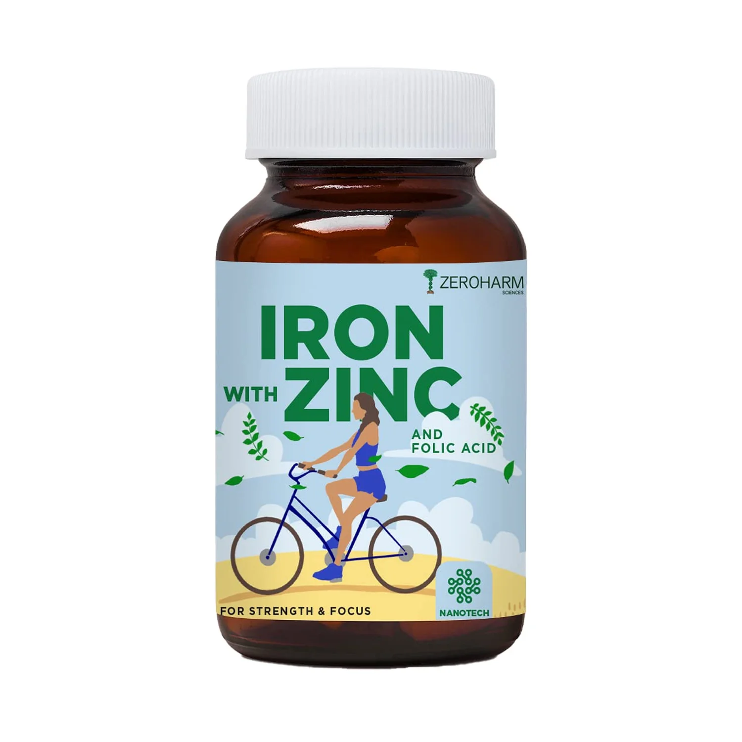 Zeroharm Science Iron with Zinc and Folic Acid - 60 Tablets