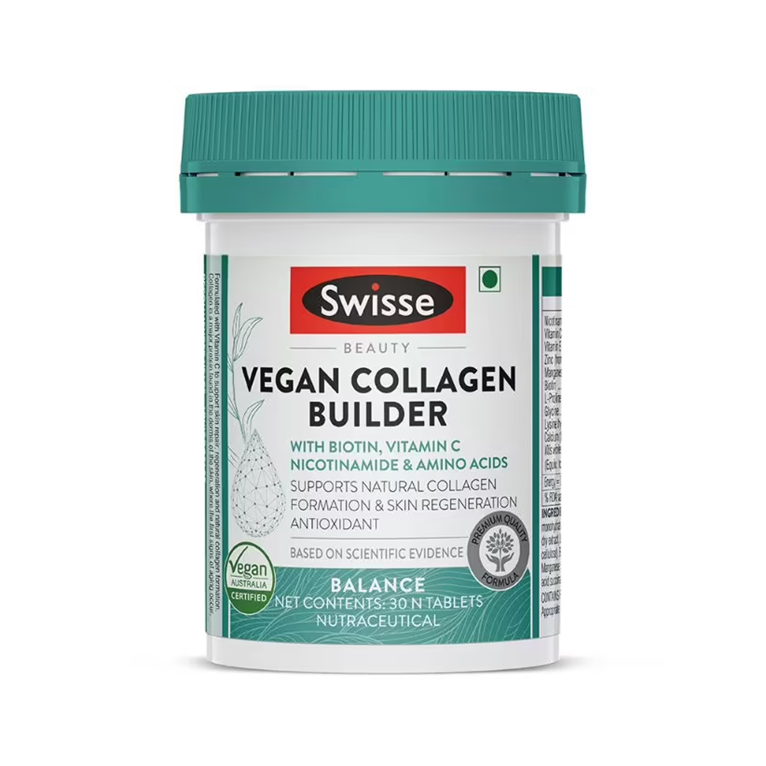 Swisse Vegan Collagen Builder With Biotin & Vitamin C For Radiant Skin - 30 Tablets