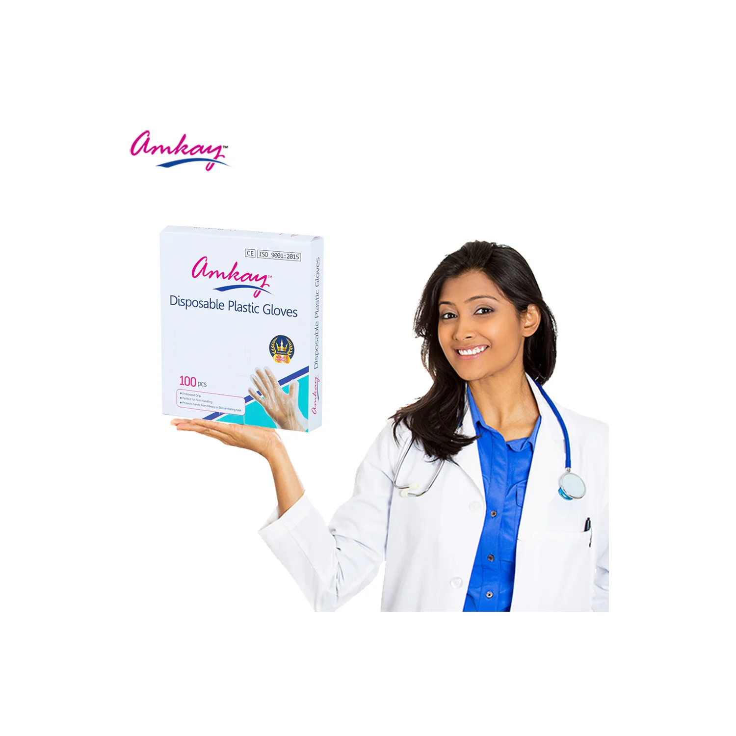 Amkay Disposable Plastic Gloves 11" X 12" (100 Pieces)