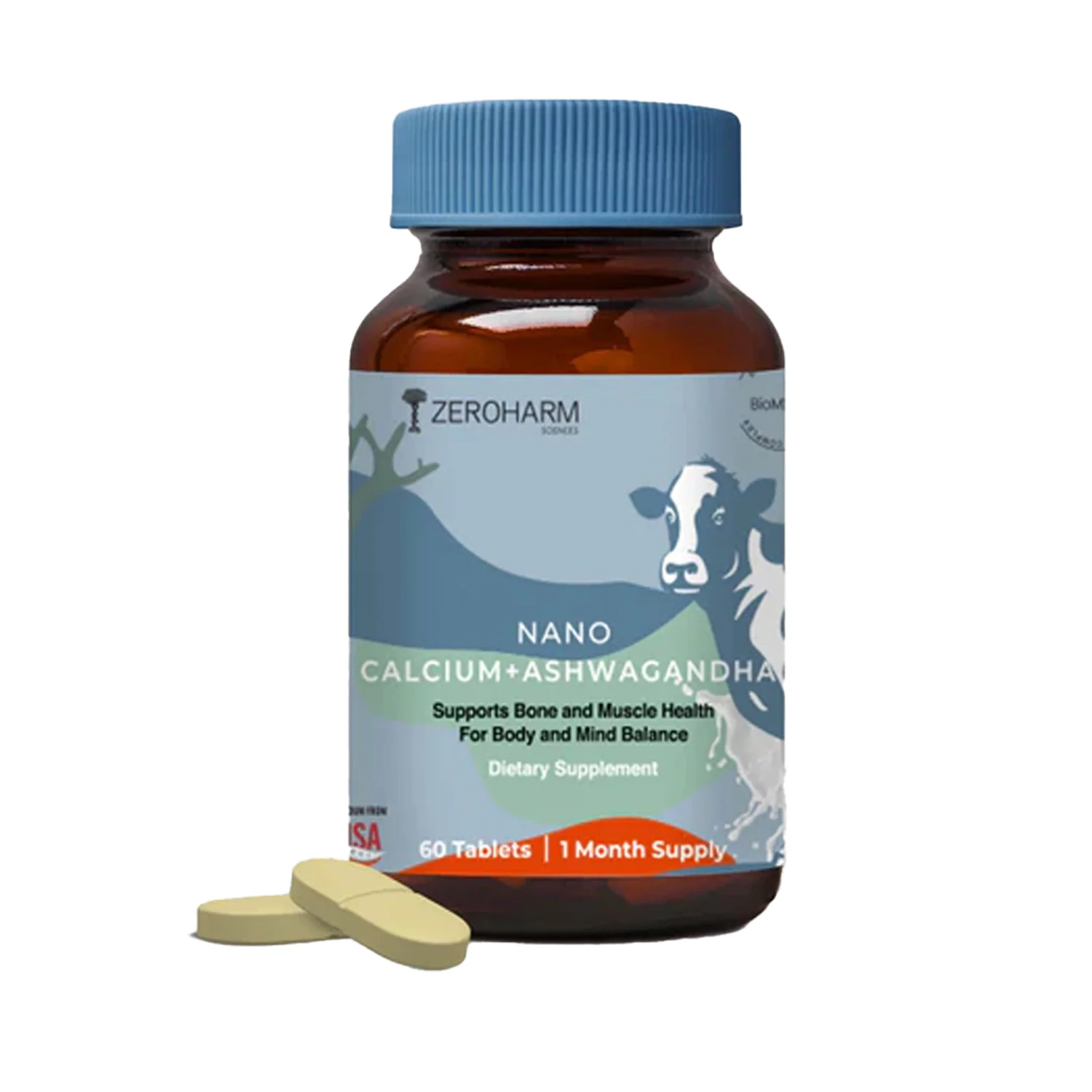 Zeroharm Sciences Holistic Calcium + Ashwagandha Tablet - 60 Tablets