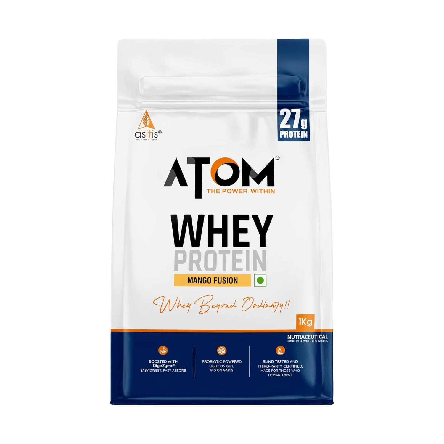 ASITIS Atom Power Whey Protein Mango Flavour (1 kg)