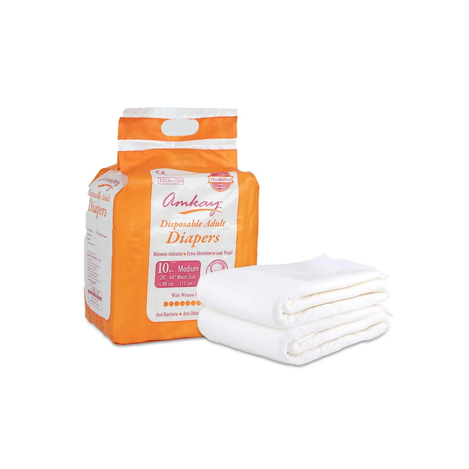 Amkay Adult Diaper fits Waist Size 26-44 Inches Medium - 10 Diapers