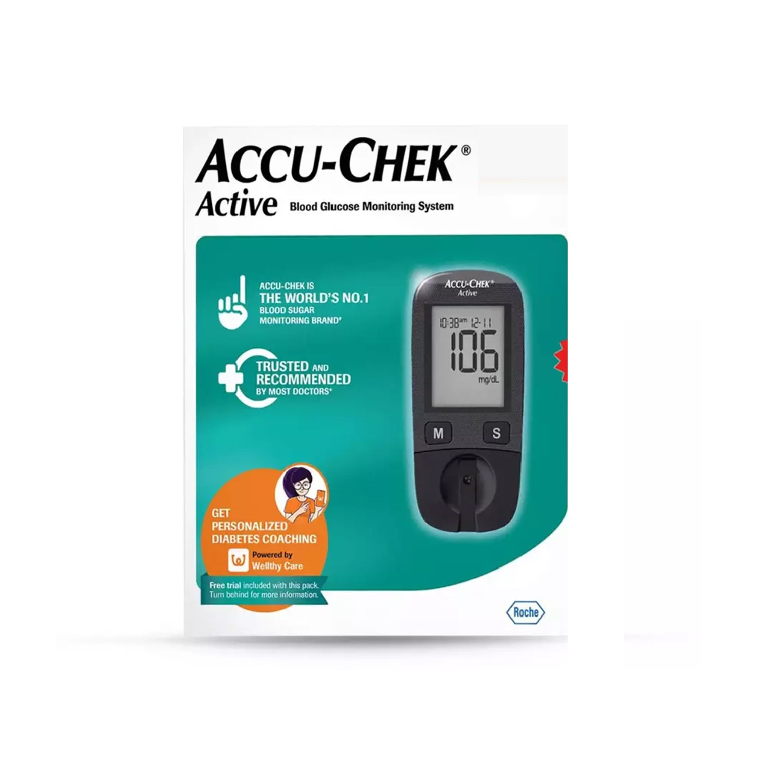 Accu-Chek Active Blood Glucose Meter Kit, Vial of 10 Strips Free