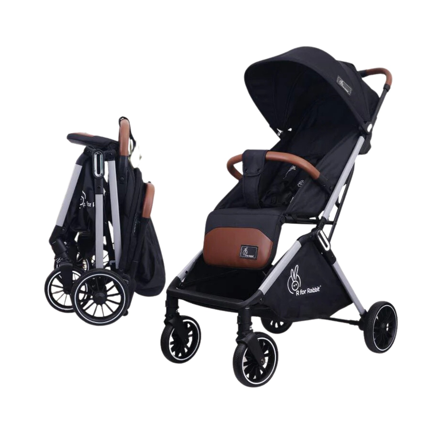 R for Rabbit Street Smart Auto Fold Stroller for Kids from 0-3 years (Pure Black)
