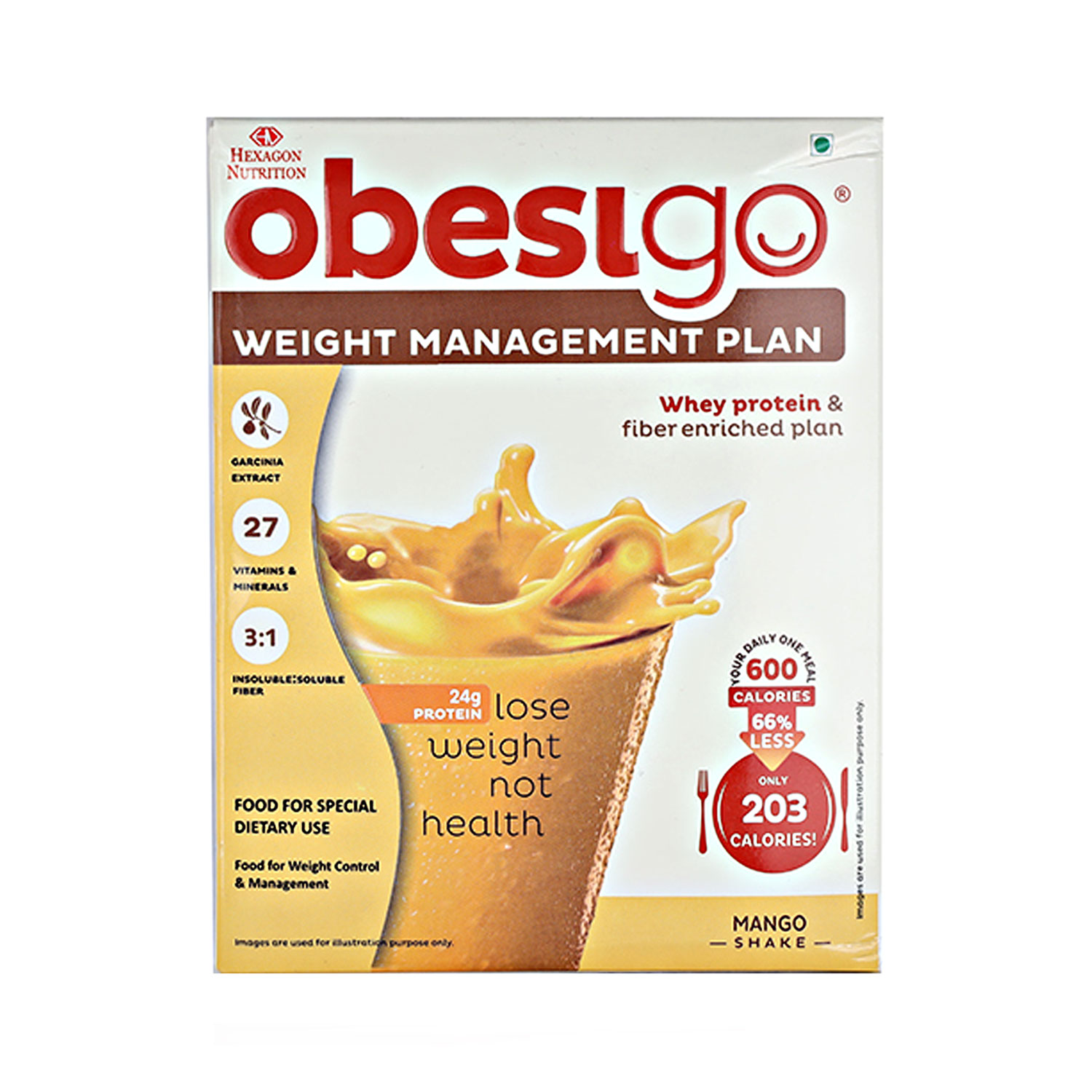 Obesigo BLCD Weight Management Plan 7 Sachets of 58 g each of Premium Mango Shake