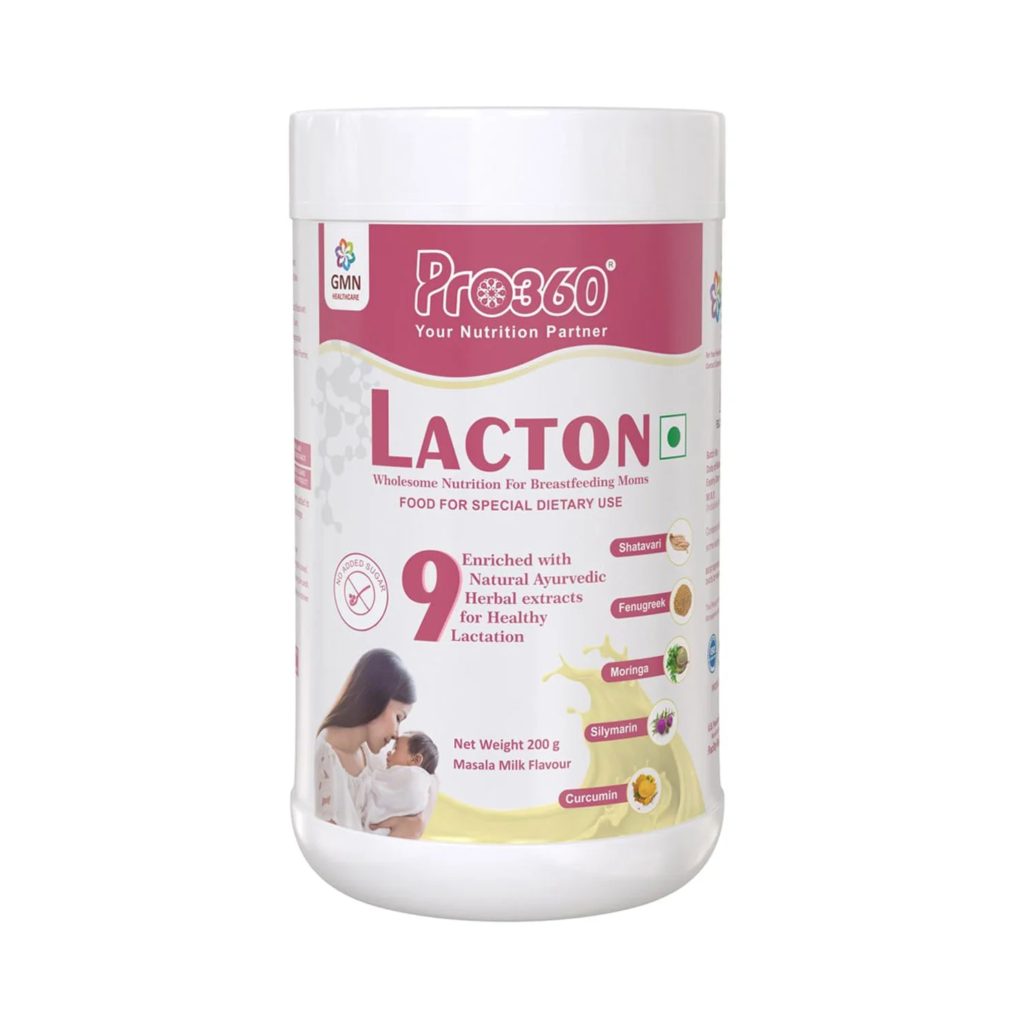 GMN Pro360 Lacton Protein Powder for Breastfeeding and Lactating Mother Masala Milk Flavour (200g)