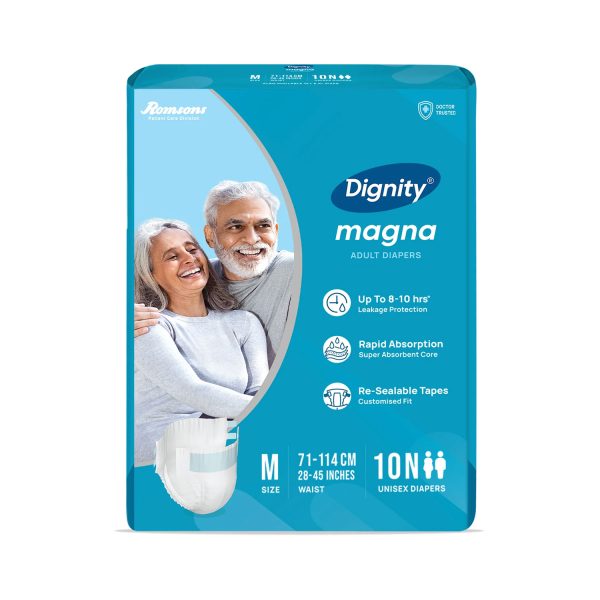 Romsons Magna Adult Diaper Medium Waist Size 28-45 inches – 10 Diapers