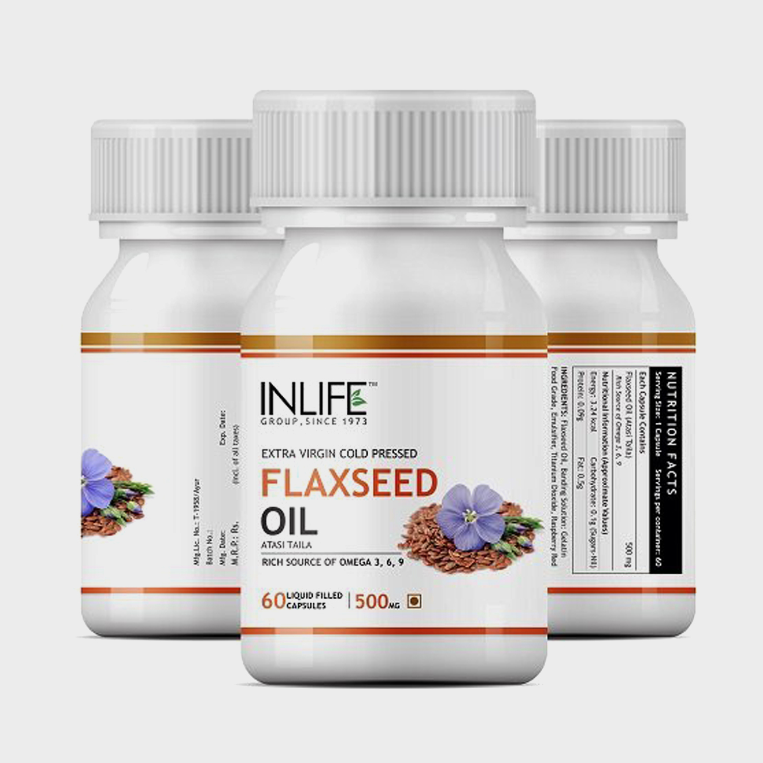 INLIFE Flaxseed Oil Omega 3,6,9 Fatty Acids Supplement 500mg 60