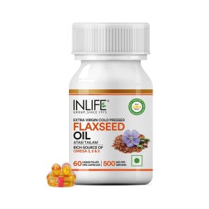 INLIFE Flaxseed Oil Omega 3,6,9 Fatty Acids Supplement 500mg - 60 Capsules