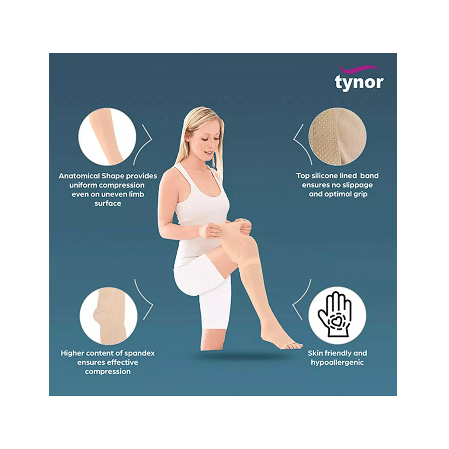 Tynor Medical Compression Stocking (Pair) 1-67 Knee High Class 2 XL