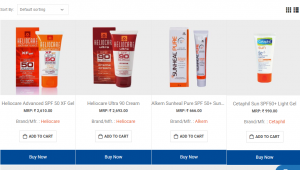 list of sunscreen gels & lotions on cureka