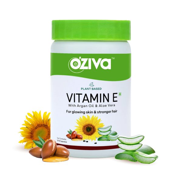 OZiva Plant-Based Natural Vitamin E with Sunflower oil, Aloe vera oil and Argan oil 30 Capsules