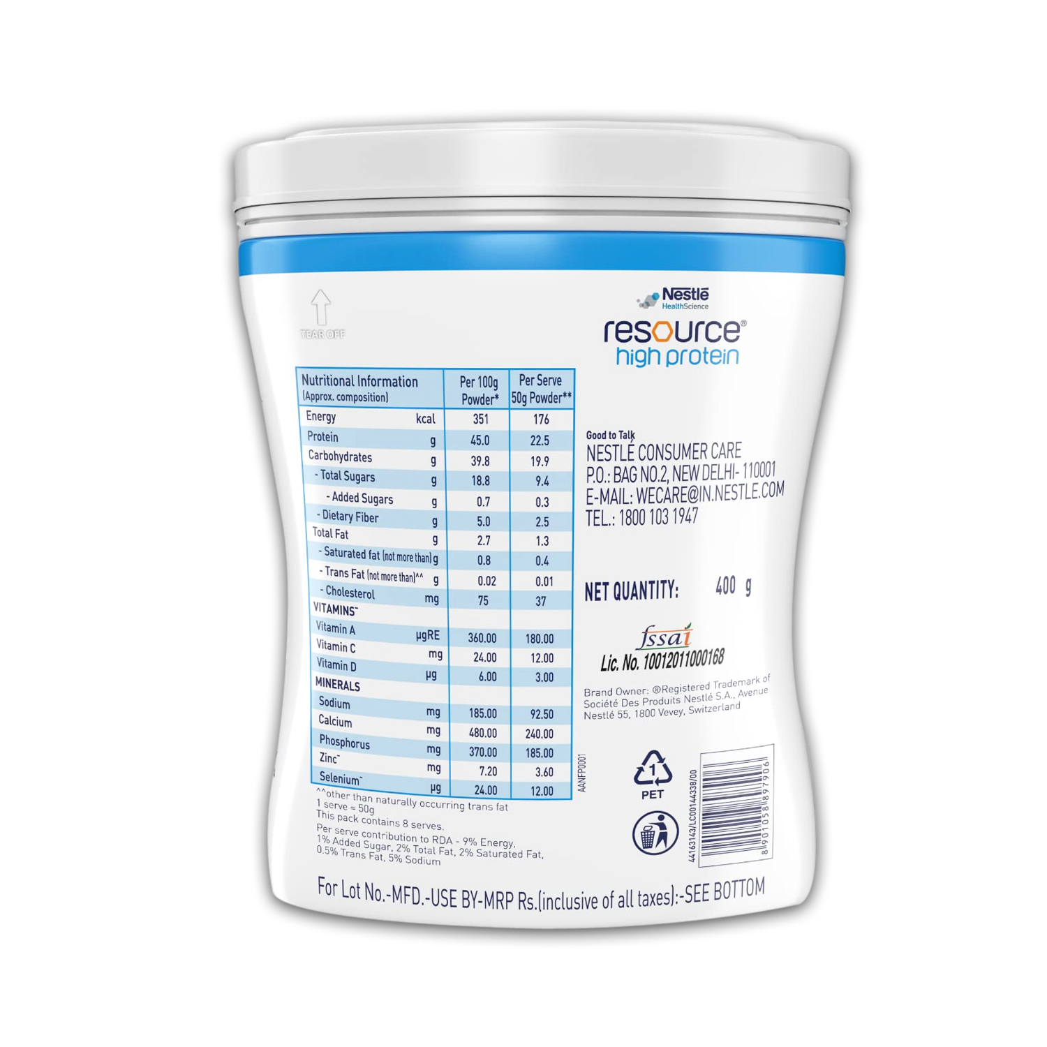 Nestle Resource High Protein 400g Pet Jar Pack (Vanilla Flavor) Rs. 861 Cureka