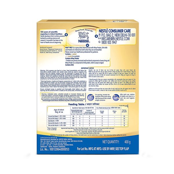 Nestle NAN PRO 1 Infant Formula with Probiotic (Up to 6 months) Stage 1-400g