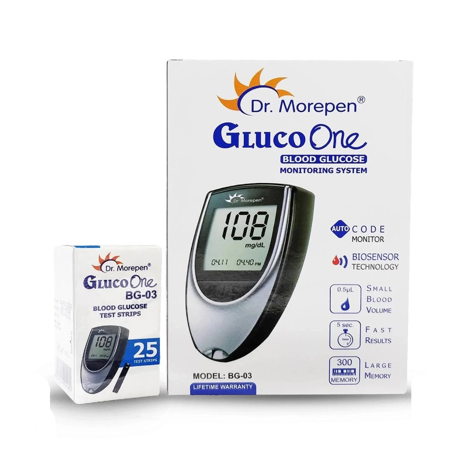 Dr. Morepen BG03 blood glucose test strips with 25