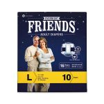Friends Overnight Adult Diapers, Tape Style, 16 Hours Protection- Large