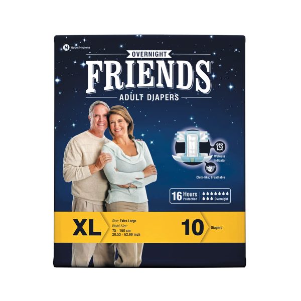 Friends Overnight Adult Diapers, Tape Style, 16 Hours Protection- XL