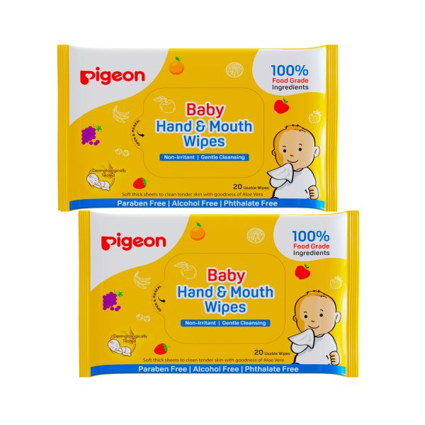 Pigeon Hand and Mouth Wipes 20s, 2 in 1 Wipes (Pack of 2)
