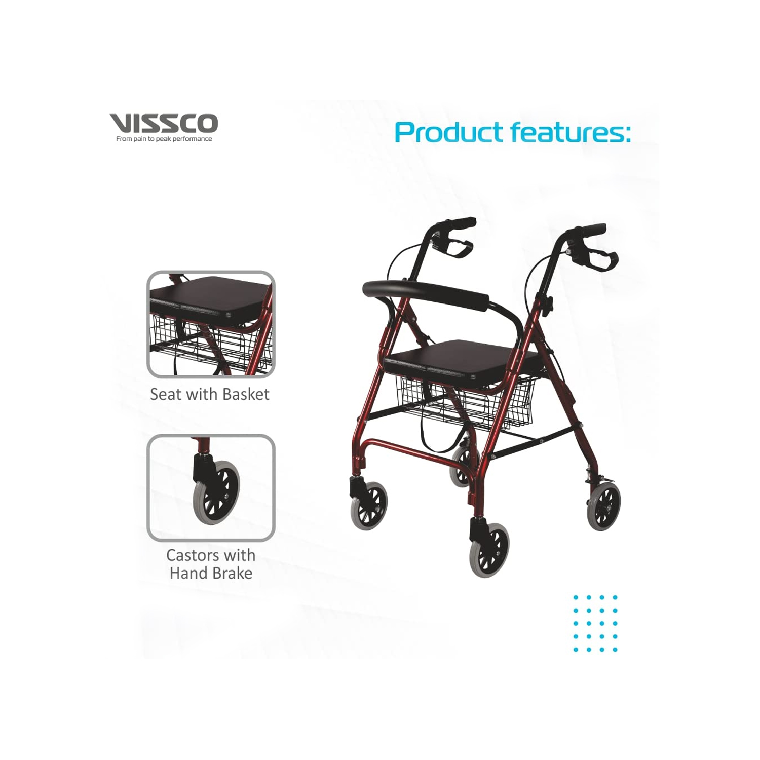 Dura Rollator Walker with Seat and Basket Cureka