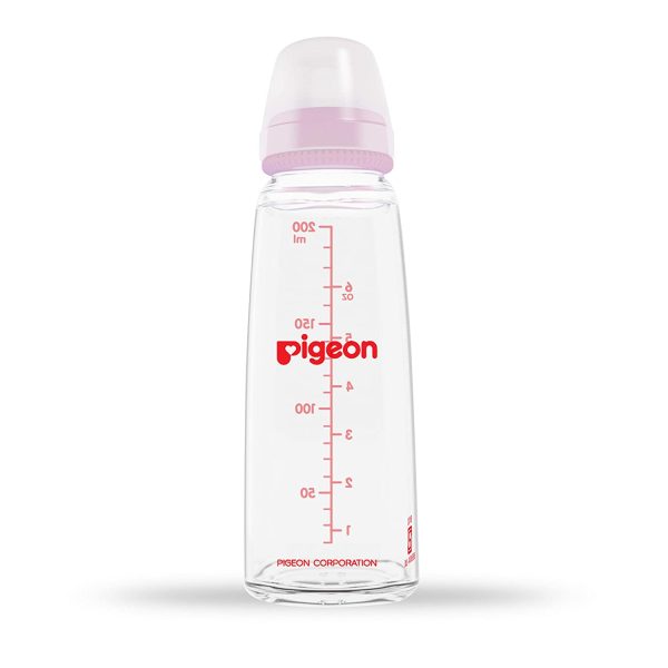 Pigeon Glass Feeding Bottle with 2 Nipples 200 ml (Pink)