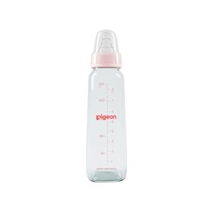Pigeon Glass Feeding Bottle with 2 Nipples 240 ml (Pink)