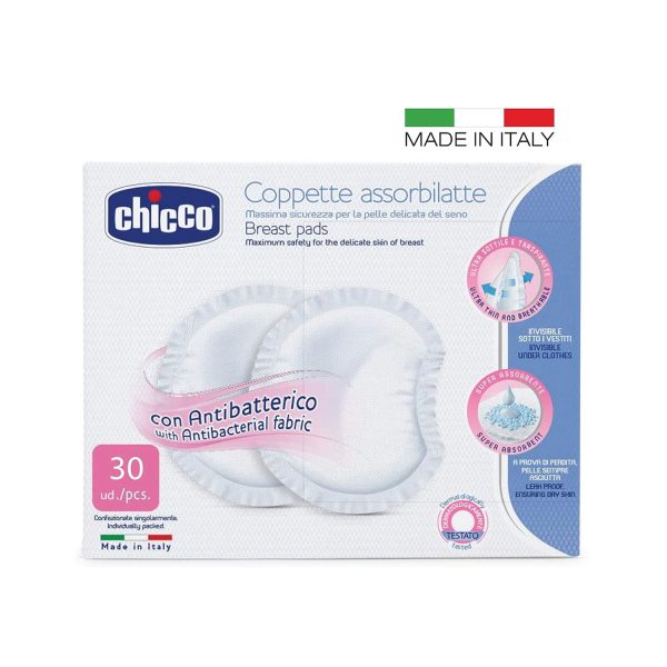 Chicco Breast Pads With Anti-Bacterial Fabric White (30 Pcs)