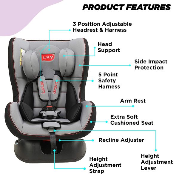 LuvLap Joy Car Seat for Baby Grey