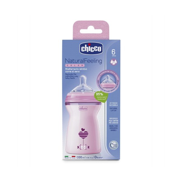 Chicco Natural Feeling Feeding Bottle 330ml Fast Flow Pink  