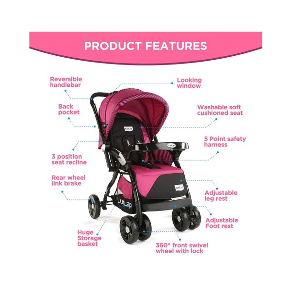 Features Luvlap Galaxy Stroller Pink with Black