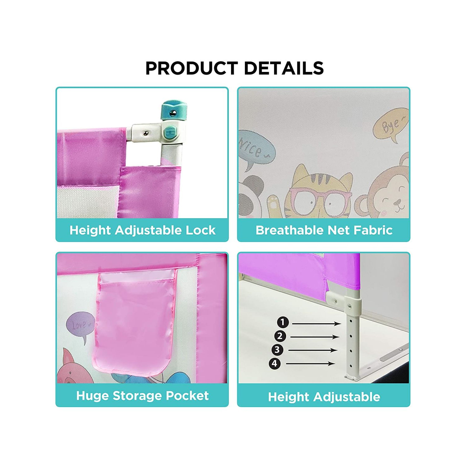 LuvLap Comfy Baby Bed Rails Pink