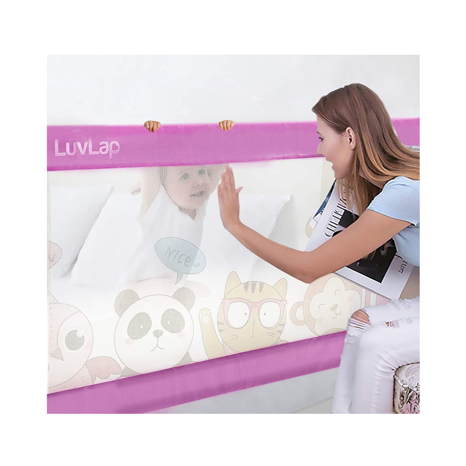 LuvLap Comfy Baby Bed Rails Pink