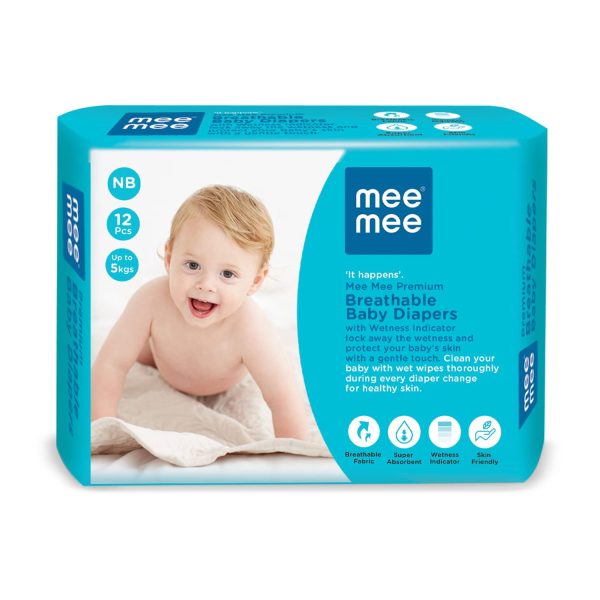 Mee Mee Premium Breathable Newborn Baby Diapers (12 Pcs)