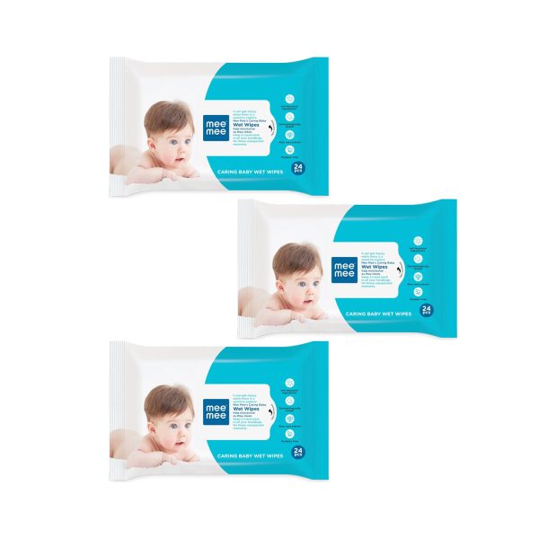 Mee Mee Caring Baby Wet Wipes with Aloe Vera and Lemon Extracts 24Pcs – (Pack of 3)