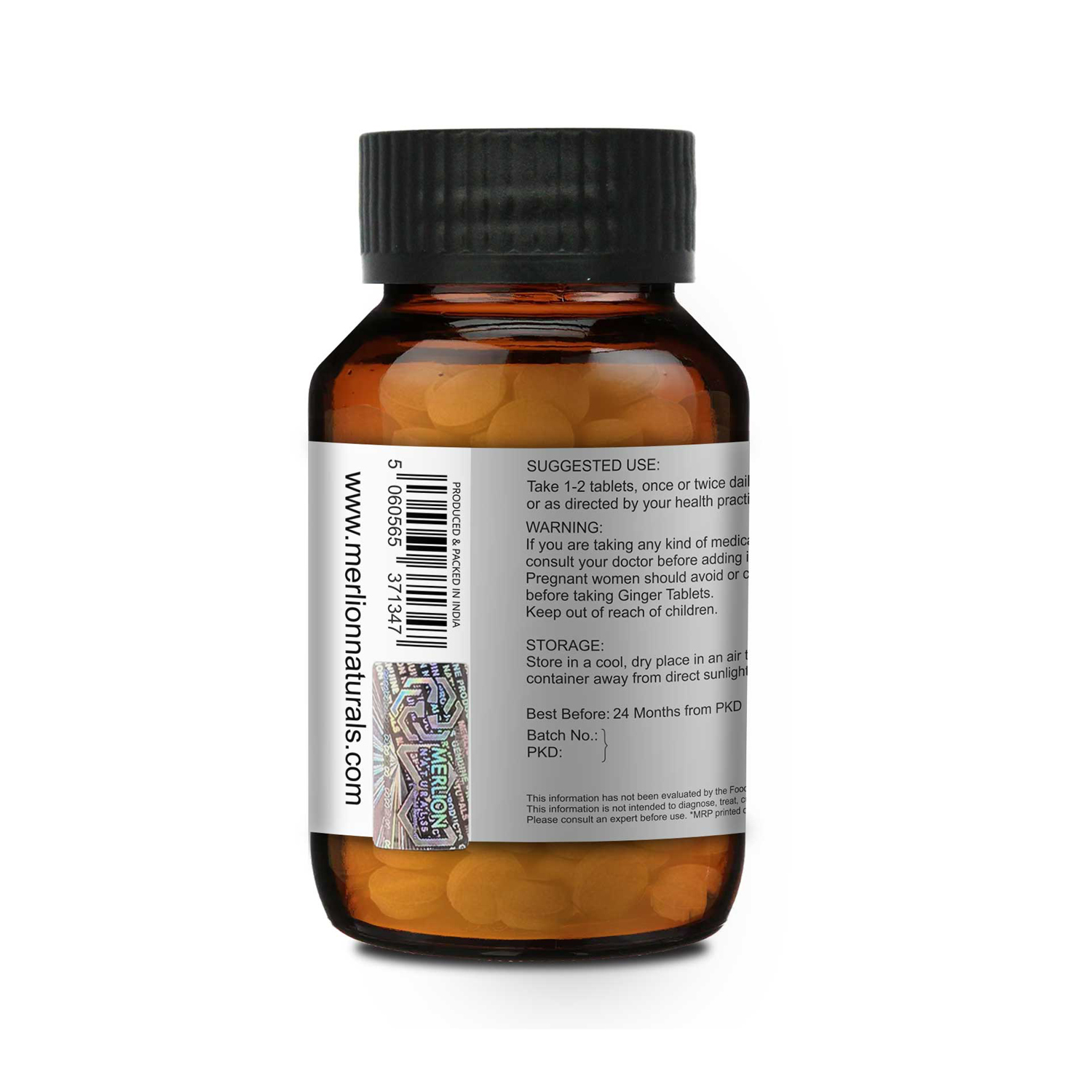 Merlion Naturals Ginger Tablets (Zingiber officinale) 500mg x 120 Tablets