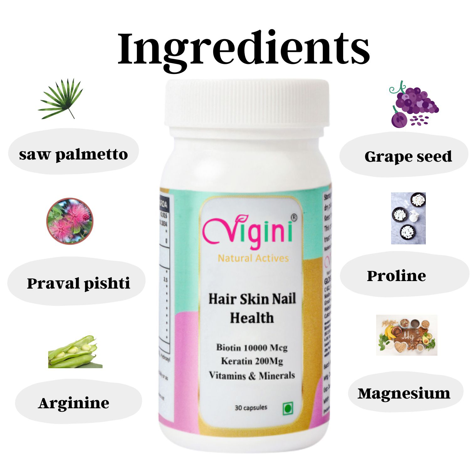 Vigini Biotin 10000mcg Hair Vitalizer Capsules, Glowing Skin and Nail  Supplement (30 Capsule) - Cureka - Online Health Care Products Shop