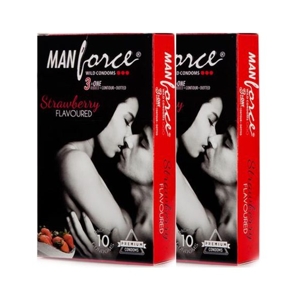 Manforce Wild 3 in 1 Condoms Strawberry (10 Condoms in 1 Pack) – Pack of 2