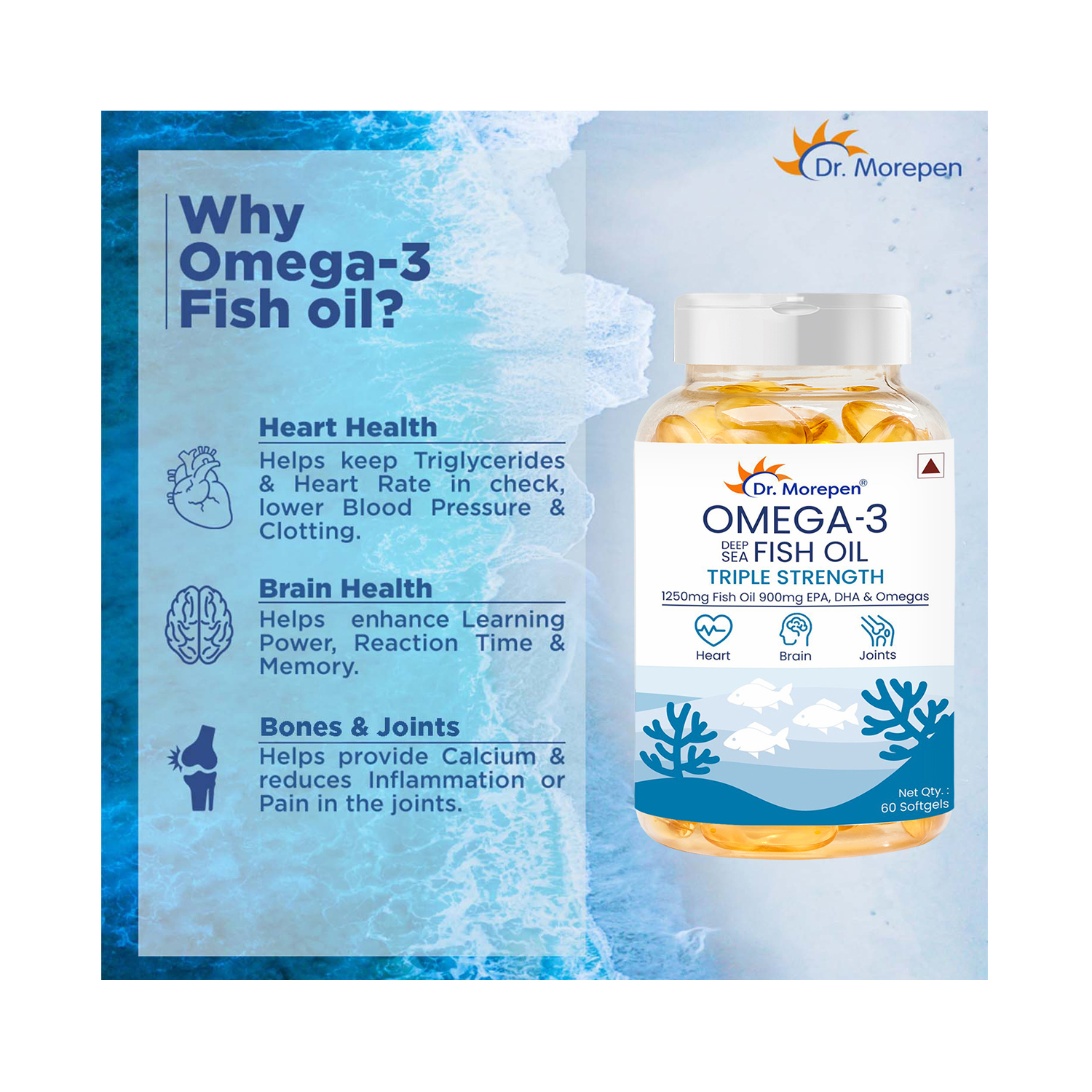 Dr Morepen Omega 3 Deep Sea Fish Oil Triple Strength (60 softgels