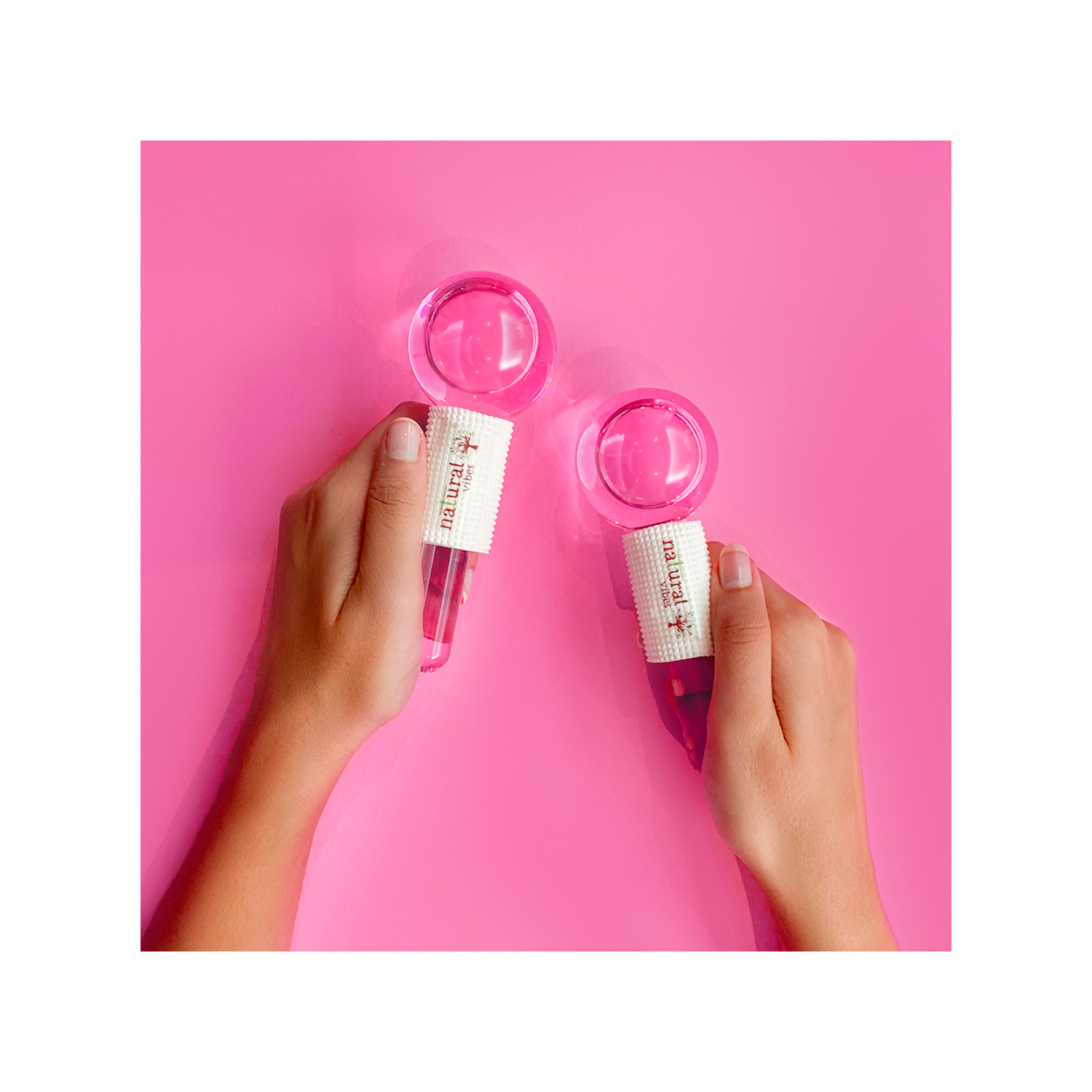 Natural Vibes Pink Ice Globes Facial Tool with FREE Gold Beauty Elixir Oil & Vitamin C Serum for