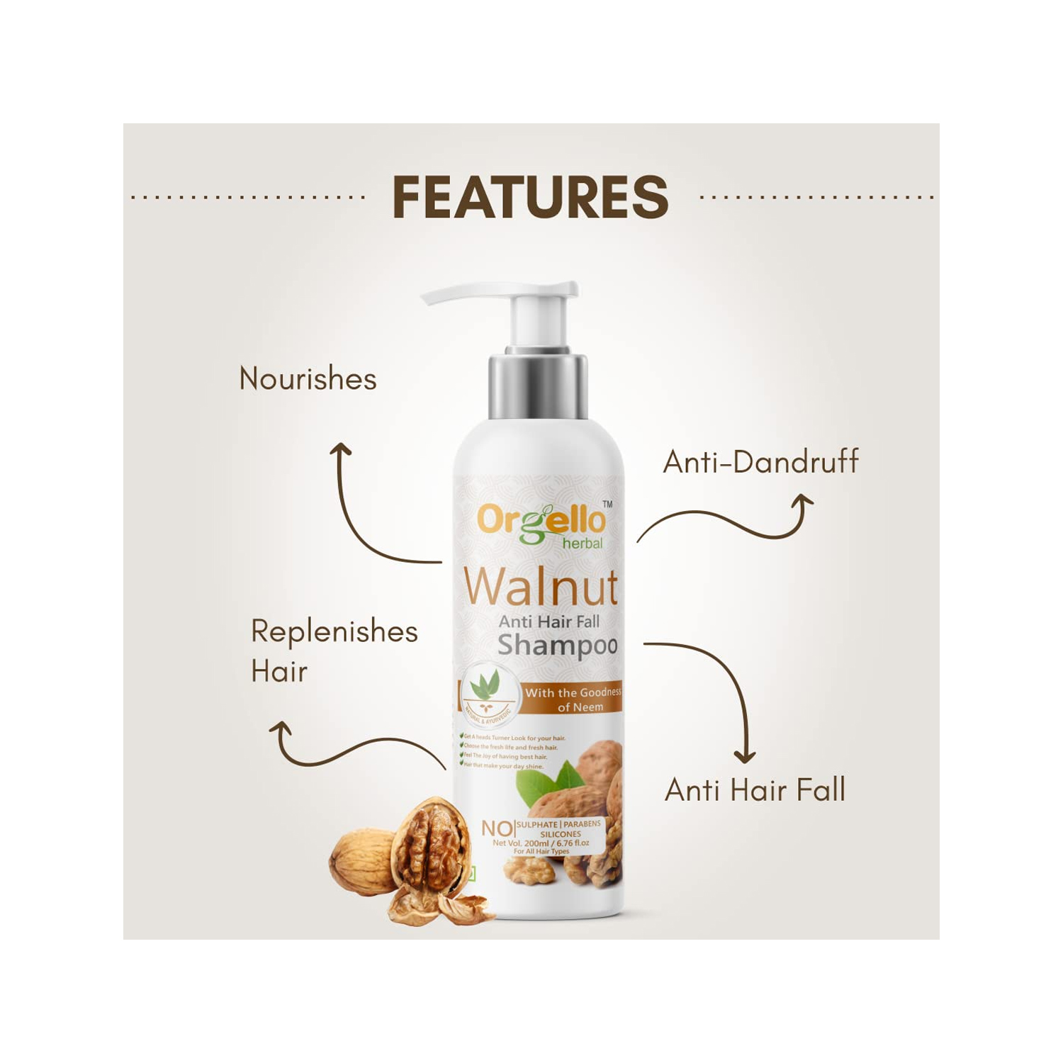 Orgello Walnut Shampoo (200ml) Cureka Online Health Care Products Shop