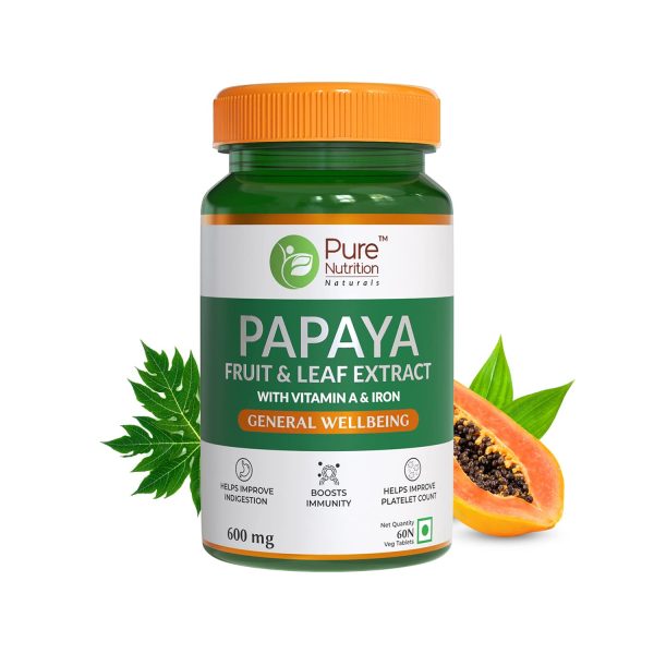 Pure Nutrition Papaya Fruit And Leaf Extract (60 Veg Capsule)