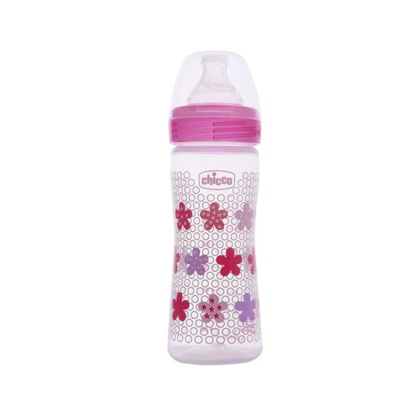 Chicco Well Being Feeding Bottle And Physio Teats- Medium Flow (Pink) 250 ml